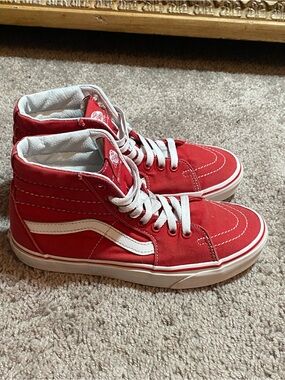 Vans off the wall Red High-Top Sneakers with White Stripe size 5.5 M/ 7W